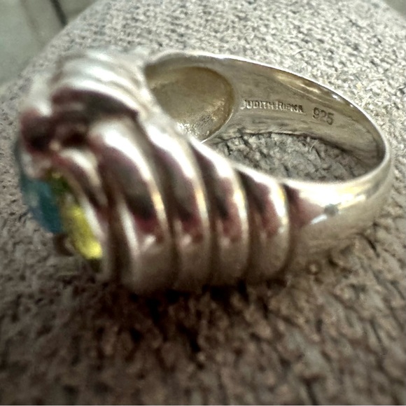 Judith Ripka Blue Topaz & Peridot Sterling Silver Statement Ring – Size 6 - Picture 4 of 5